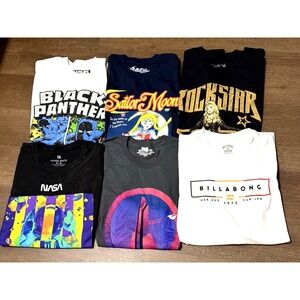 Lot Of 6 Men's Brand New Random Graphic T-Shirts Short Sleeves Sz Medium NWT 003